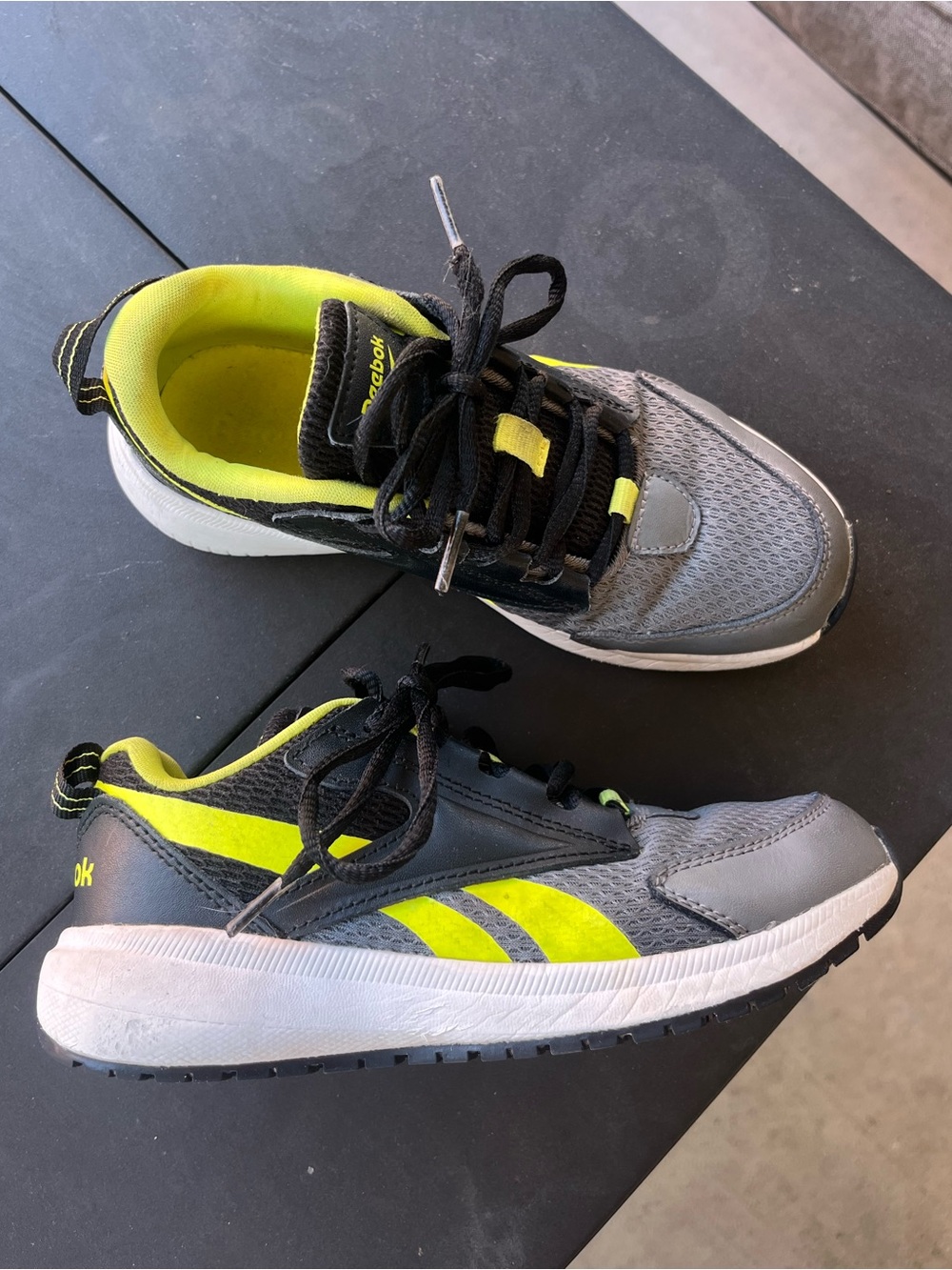 Reebok gray and neon yellow sneakers, size 1